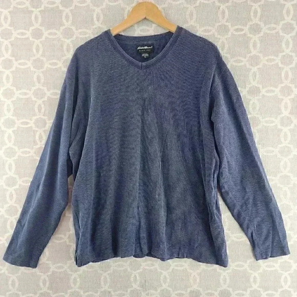 Eddie Bauer Cotton V Neck Navy Blue Long Sleeve Pullover Men's Sweatshirt XL - Picture 1 of 6